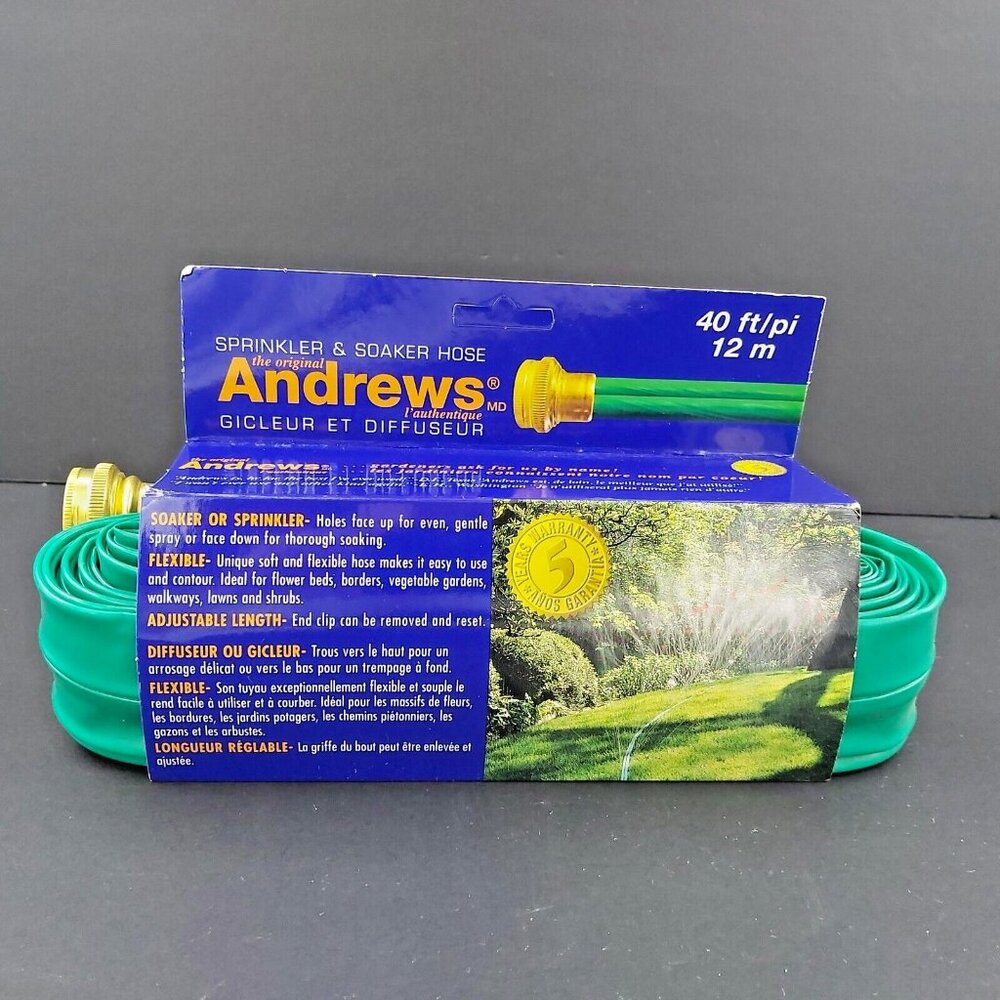 The Original Andrews Sprinkler and Soaker Hose 40 Feet Garden Lawn Watering NIB